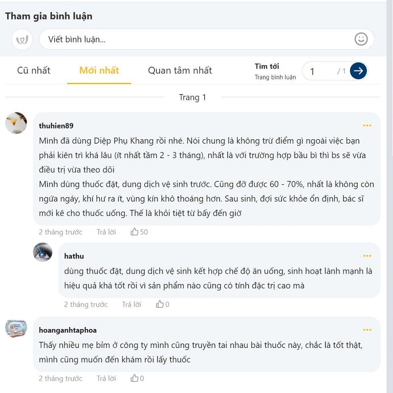 Bình luận trên webtretho về hiệu quả của bài thuốc Diệp Phụ Khang