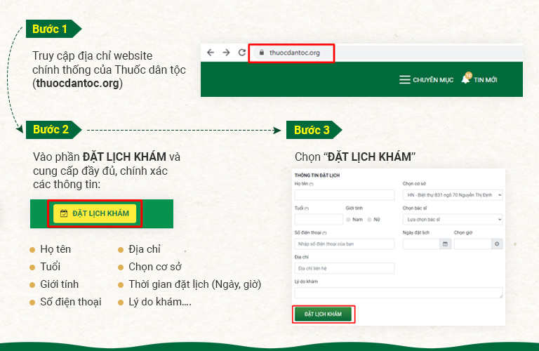 Hướng dẫn các bước đặt lịch thăm khám trên trang web