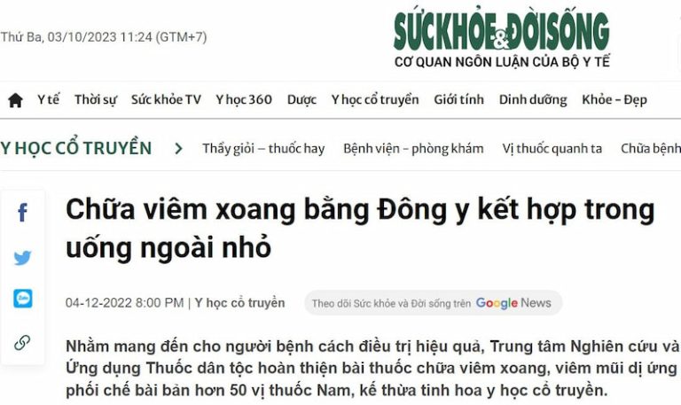 Bài thuốc Thông xoang Khang dược được đưa tin trên báo chí